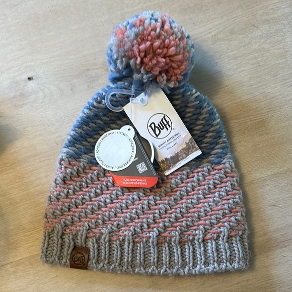 Buff Accessories - BUFF | Blue and Pink Knit Beanie with Pom-Pom